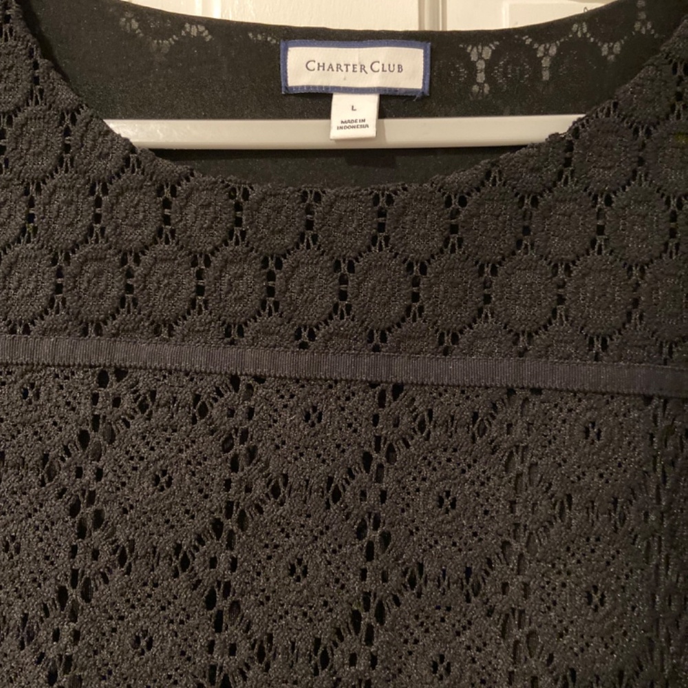 Charter Club Black Floral Crochet Lace Blouse – Size Large - Picture 4 of 6